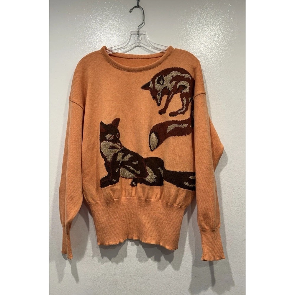 Vintage ESCADA Margaretha‎ Ley Sweater Fox Print Novelty Art To Wear Retro READ